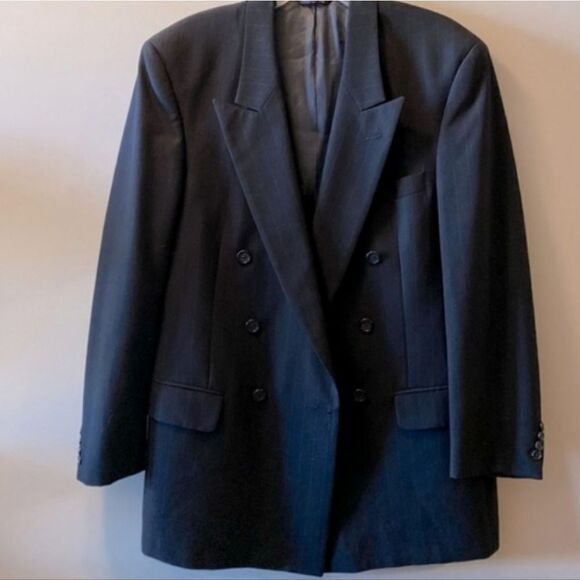 Authentic BURBERRY Grey Stripe Wool Tailored Double Breasted Suit Jacket Blazer - Picture 1 of 16